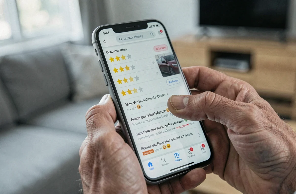 Gros plan sur des avis négatifs d'utilisateurs mécontents de Transakauto affichés sur un smartphone