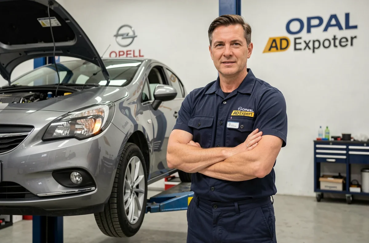 Chevallereau Yannis, agent Opel et garage AD Expert, posant dans son atelier officiel en Vendée
