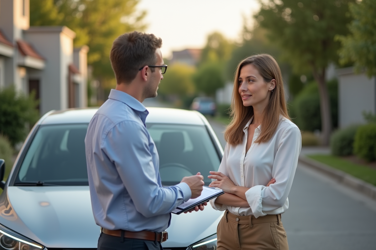Femme parle avec un agent d