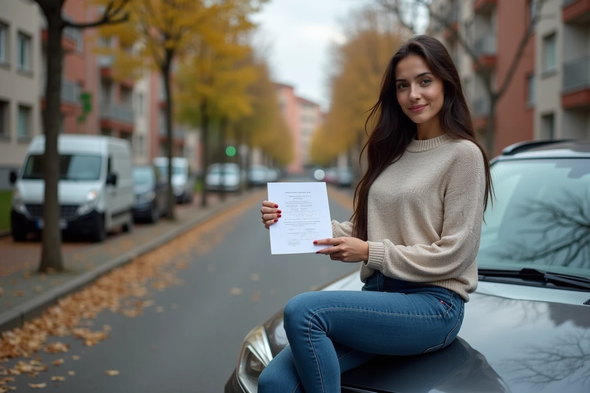 Jeune femme tenant un certificat d