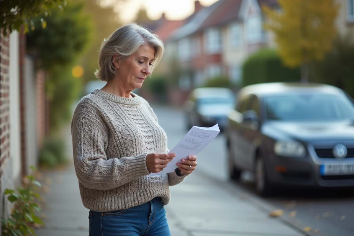 Femme pensant à son assurance voiture devant sa voiture
