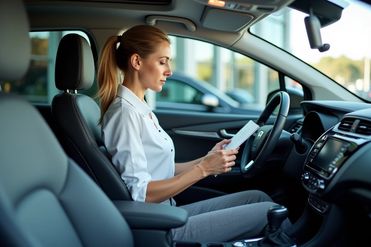 Femme d affaires dans une voiture en concession