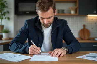 Homme dessinant un certificat d'immatriculation automobile