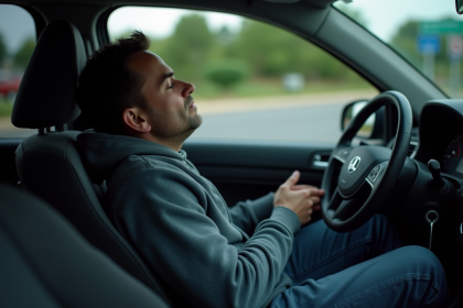 Homme fatigué dormant dans sa voiture en extérieur