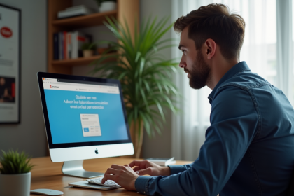 Homme concentré sur ordinateur pour simulation d'immatriculation