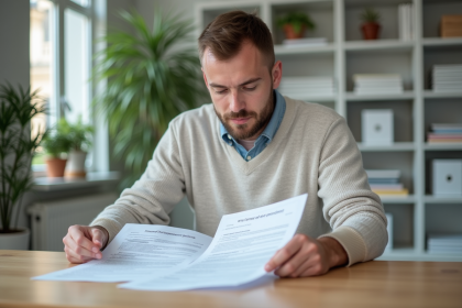 Homme organisant des documents dans un bureau moderne