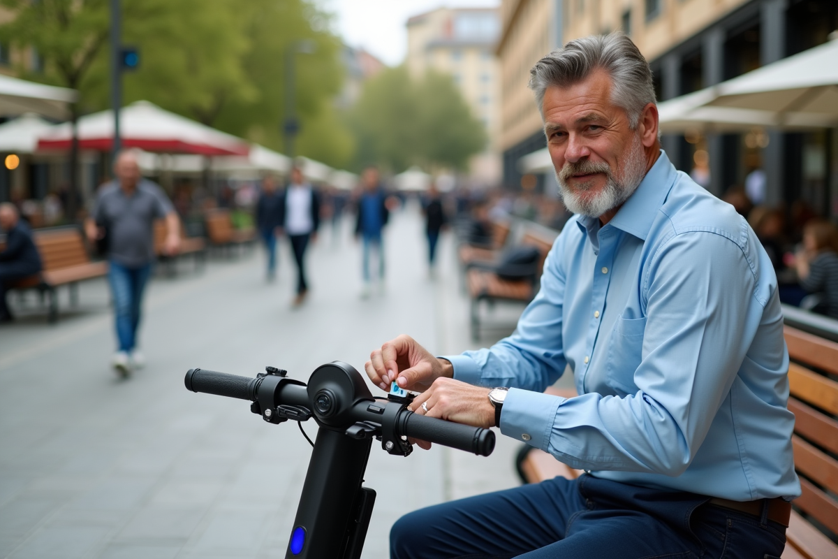 Homme posant un badge d