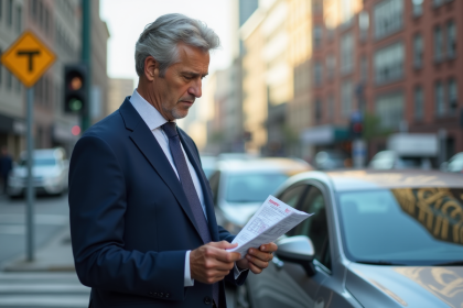 Homme d'affaires regardant un ticket de stationnement