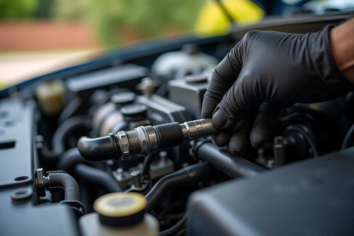 Inspection manuelle du capteur de pression de suralimentation BPGA et des durites d'admission sur un moteur de voiture