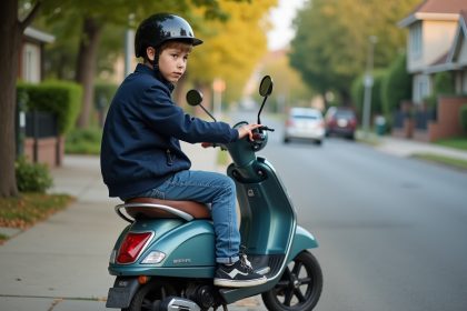 Adolescent en scooter dans un quartier résidentiel