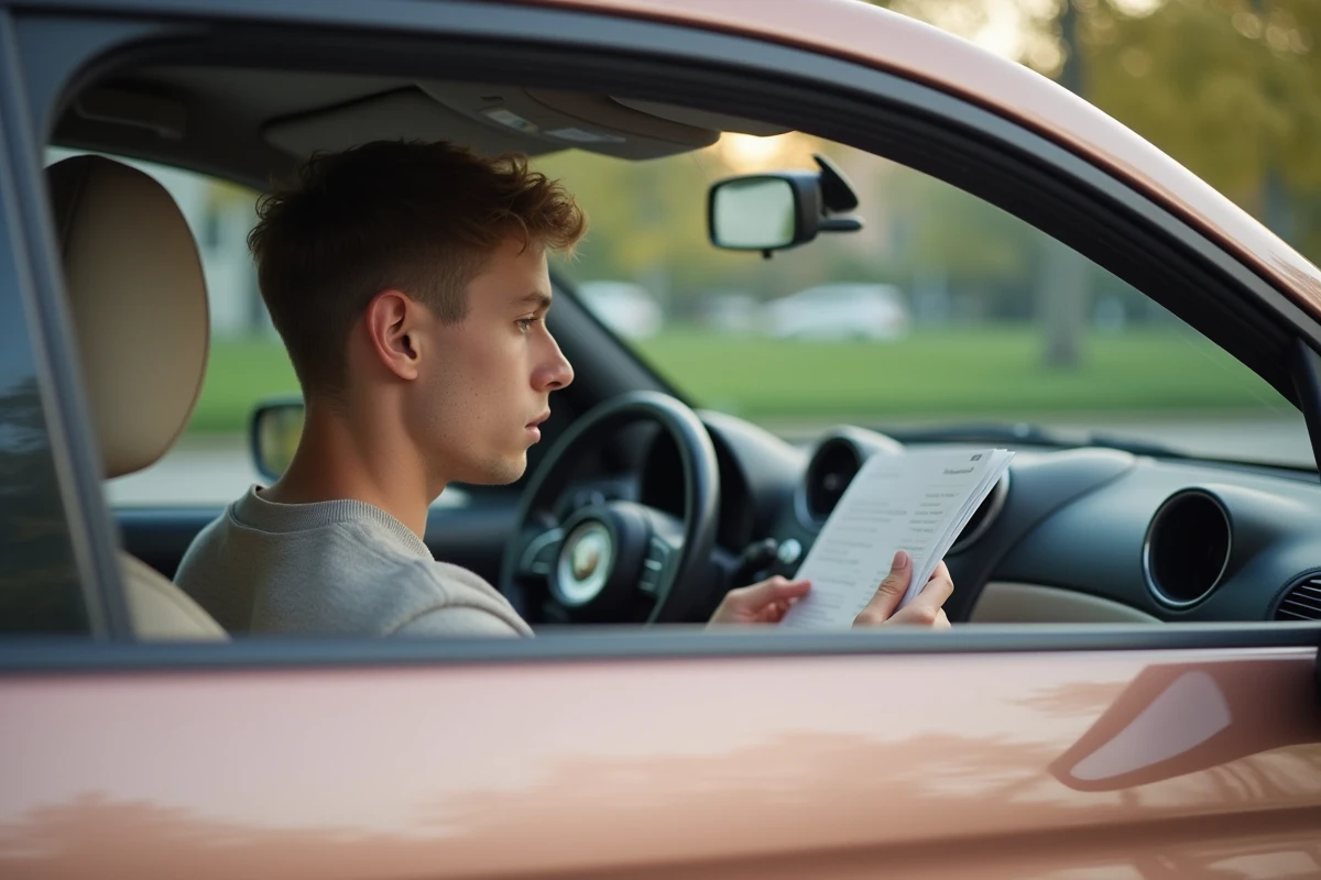 Jeune homme dans la fiat 500 au parc urbain
