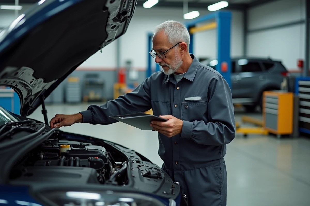 Technicien PF Motor Sarraltroff effectuant une expertise de reprise de véhicule d'occasion