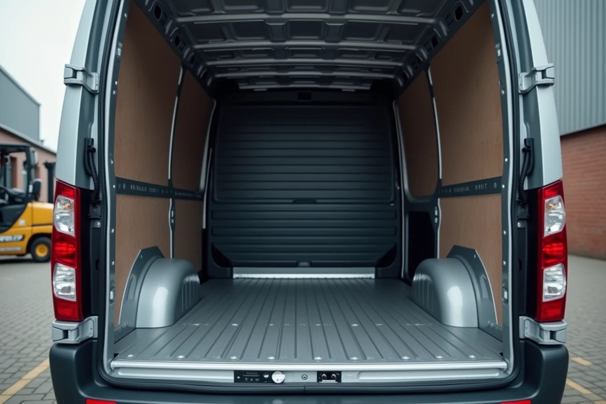 Zone de chargement du Renault Master avec plancher antidérapant et rails d'arrimage